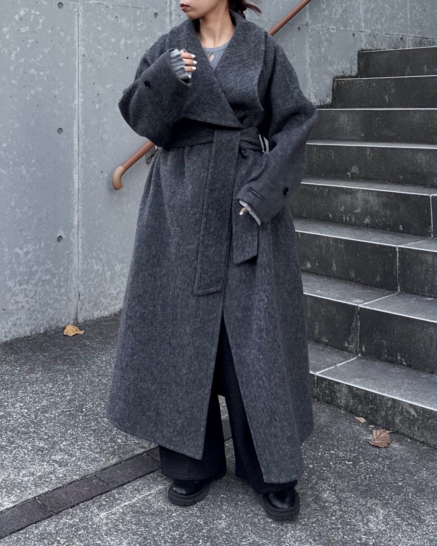 ウールスタンドカラーロングコート 2232