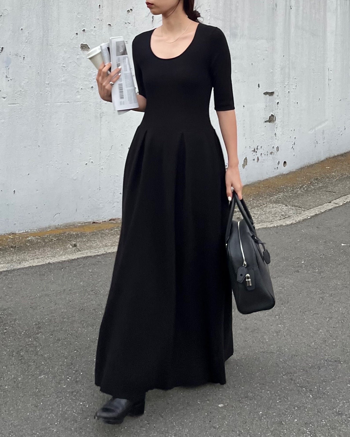 ハーフスリーブロングワンピース 0830