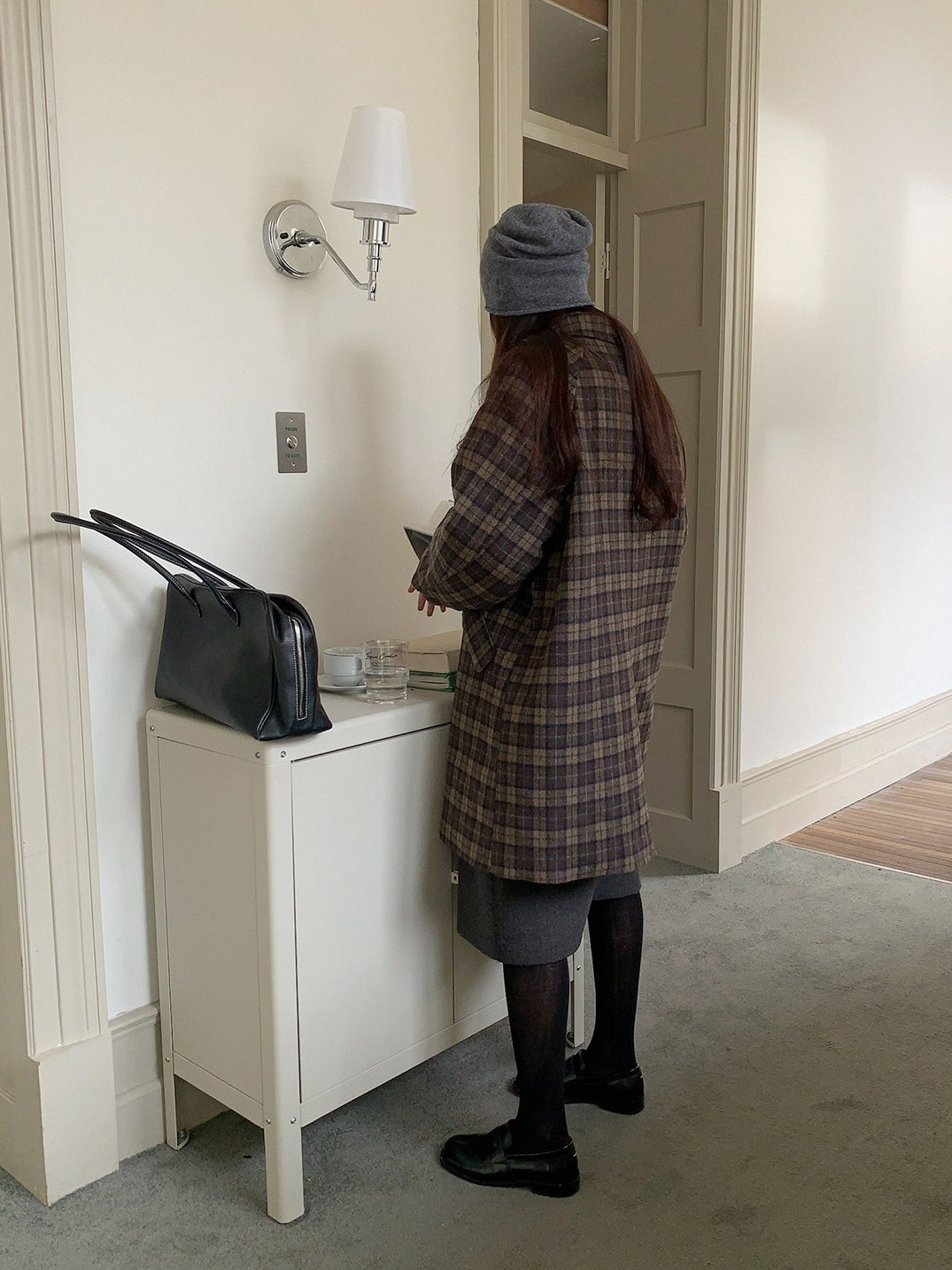 クラシカルチェックステンカラーコート 2236