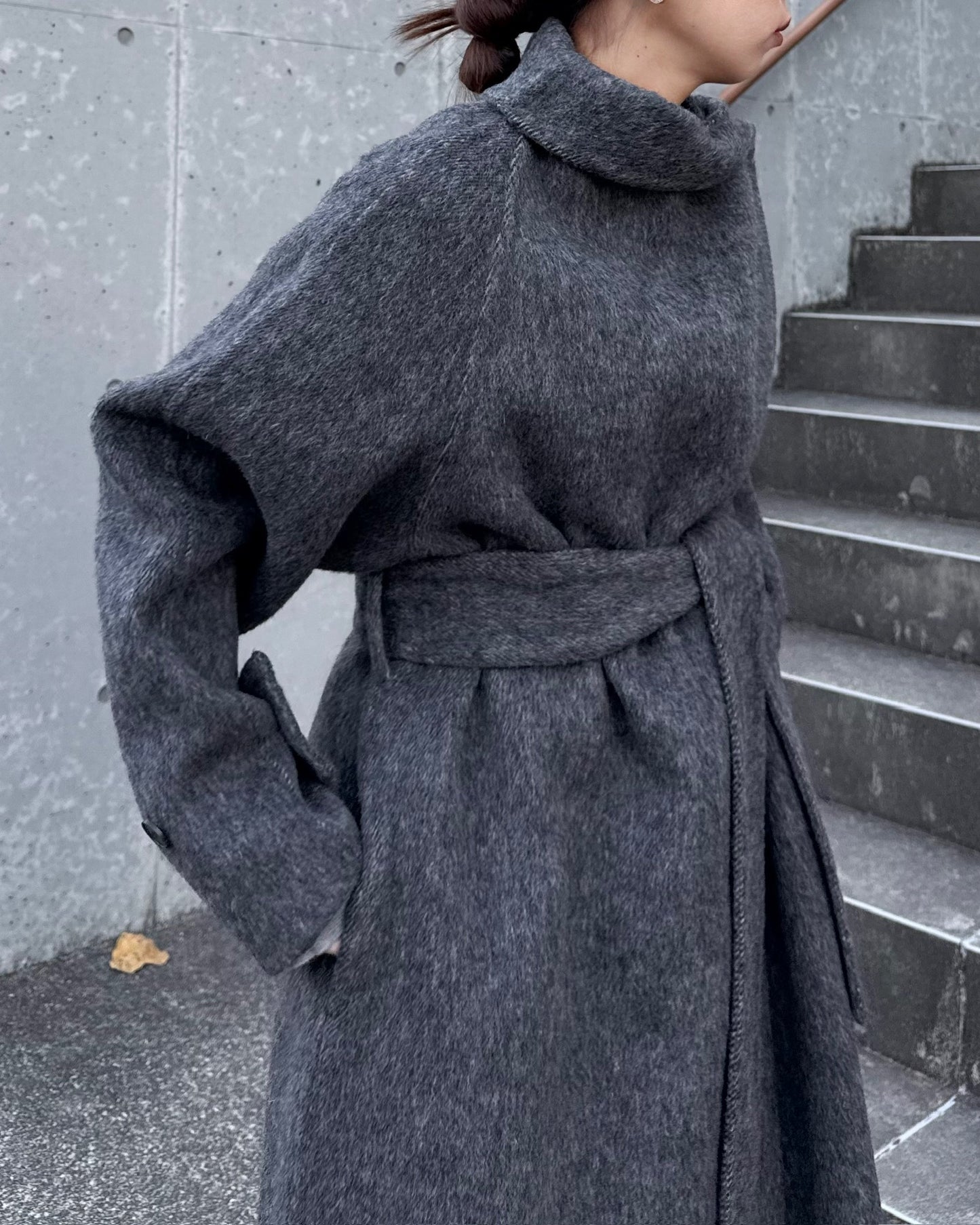 ウールスタンドカラーロングコート 2232