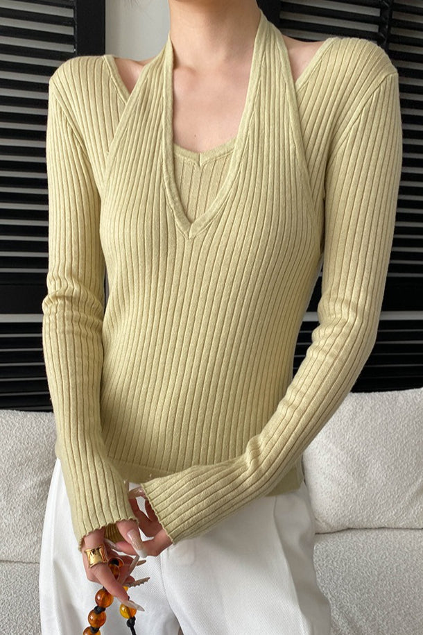 DE0018【ピッコーネ】レイヤードニット【38】ラインストーン ロールネック ホルターネックレイヤードニット 2261 – gypsophila