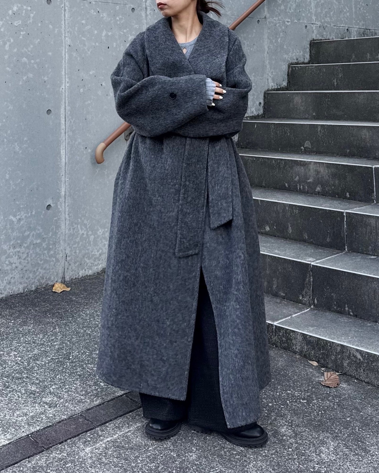 ウールスタンドカラーロングコート 2232