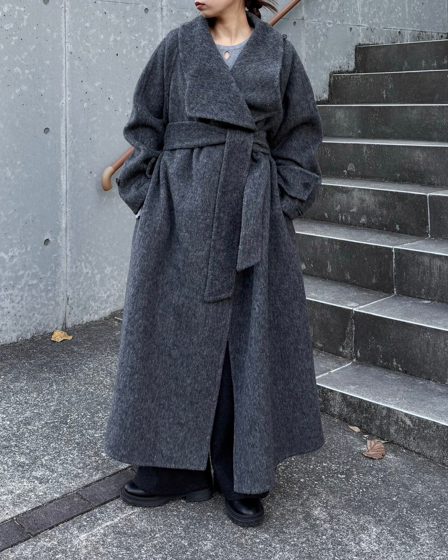 ウールスタンドカラーロングコート 2232