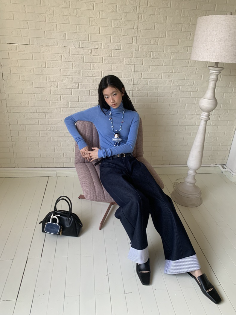 ヘムストライプワイドデニム 2214