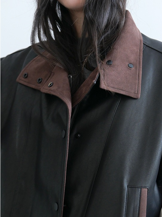 バイカラーフェイクレザーブルゾン 2194