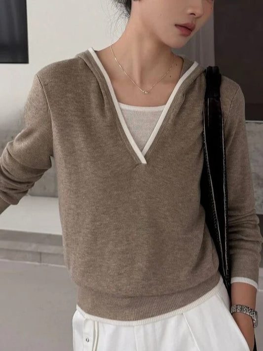 V-NECK HOOD KNIT TOP 2514