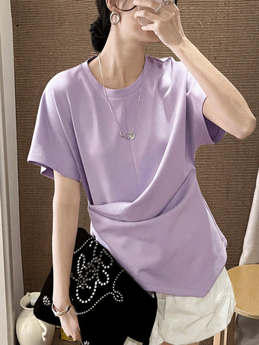 アシンメトリードレープラウンドネックTシャツ 1990