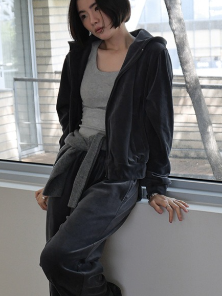 ダブルジップベロアフーディ 2195