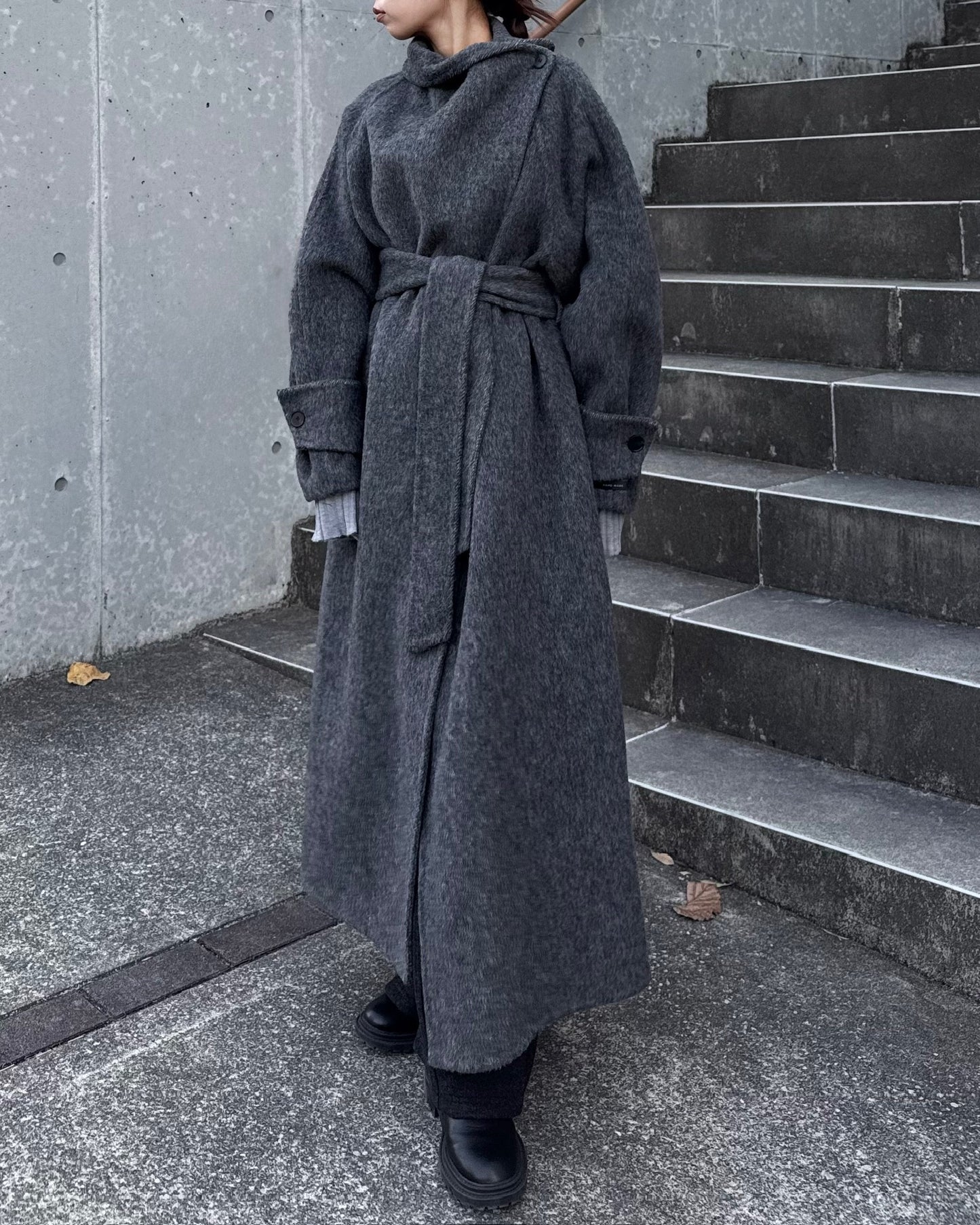 ウールスタンドカラーロングコート 2232