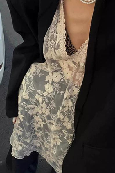 Vネックチュールレースチュニック2279