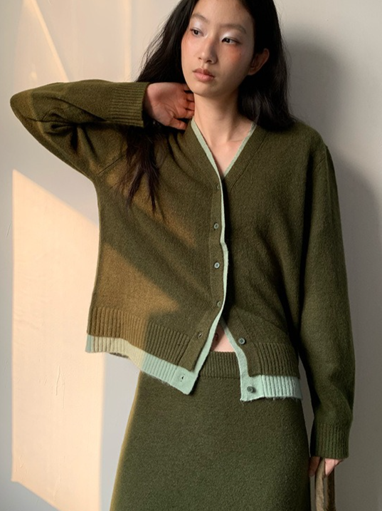 カラーブロックニットカーディガン 2211