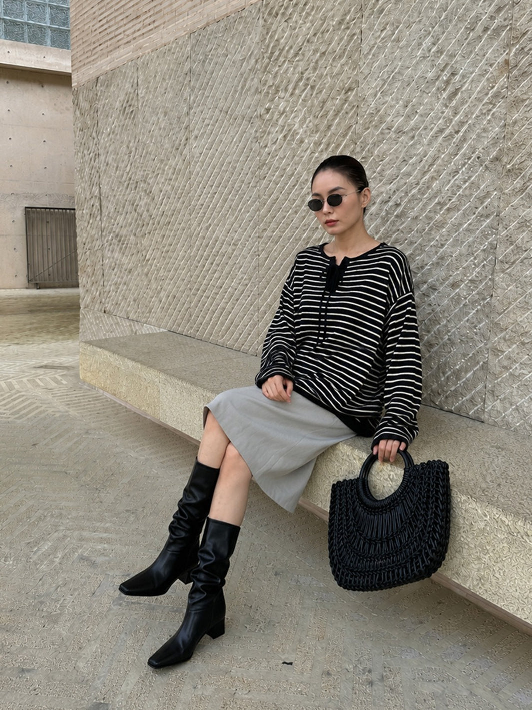 LACE-UP STRIPE KNIT 2489