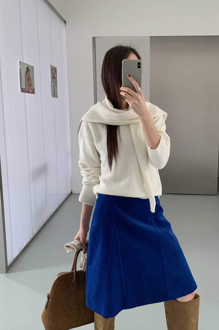 ストール付ラウンドネックカラーニット 2219