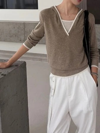 V-NECK HOOD KNIT TOP 2514