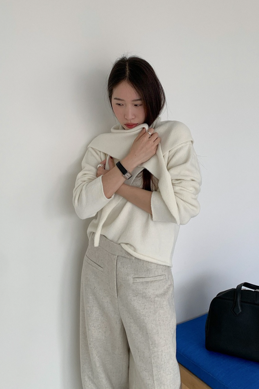 ストール付ラウンドネックカラーニット 2219