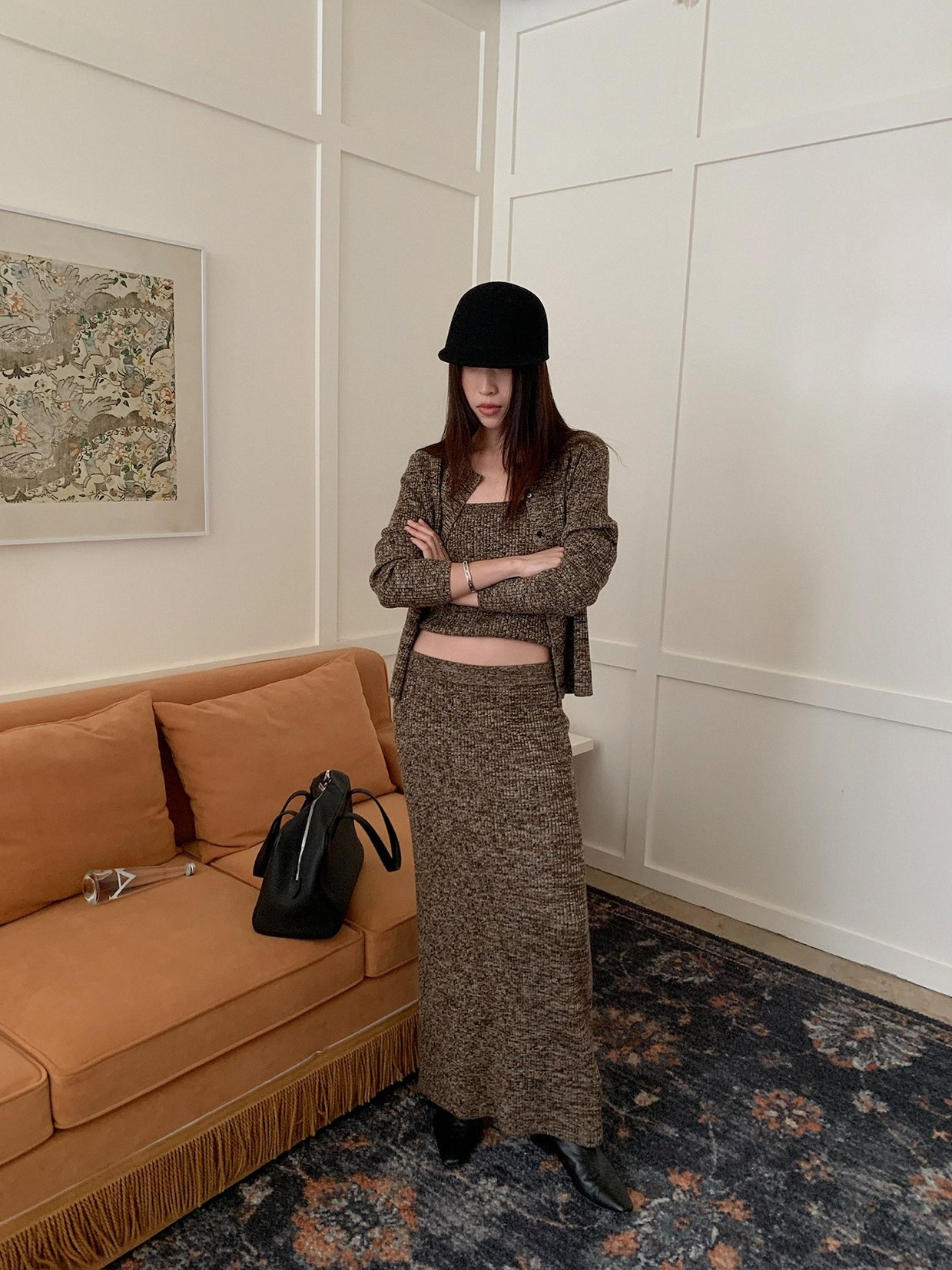 MIXED KNIT FITTED SKIRT 2469