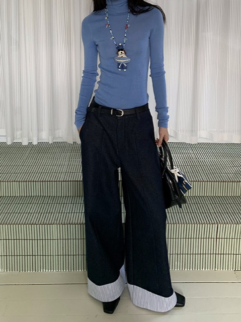 ヘムストライプワイドデニム 2214