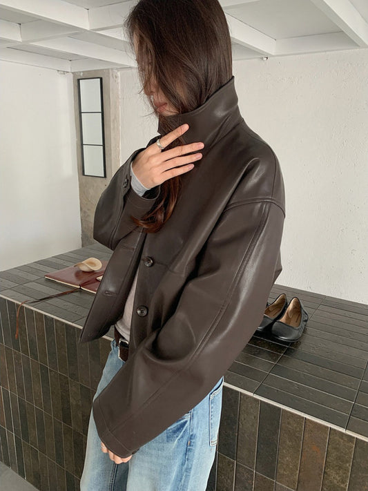 VEGAN LEATHER COCOON JACKET 2459