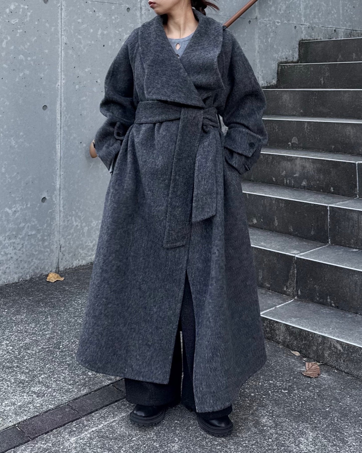 ウールスタンドカラーロングコート 2232