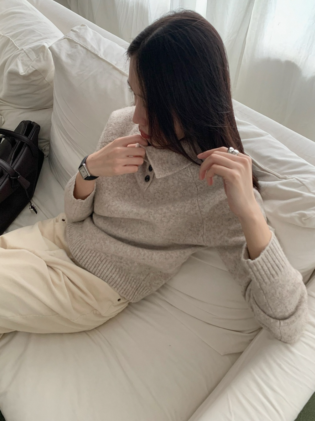 スタンドカラーラグランニット 2198