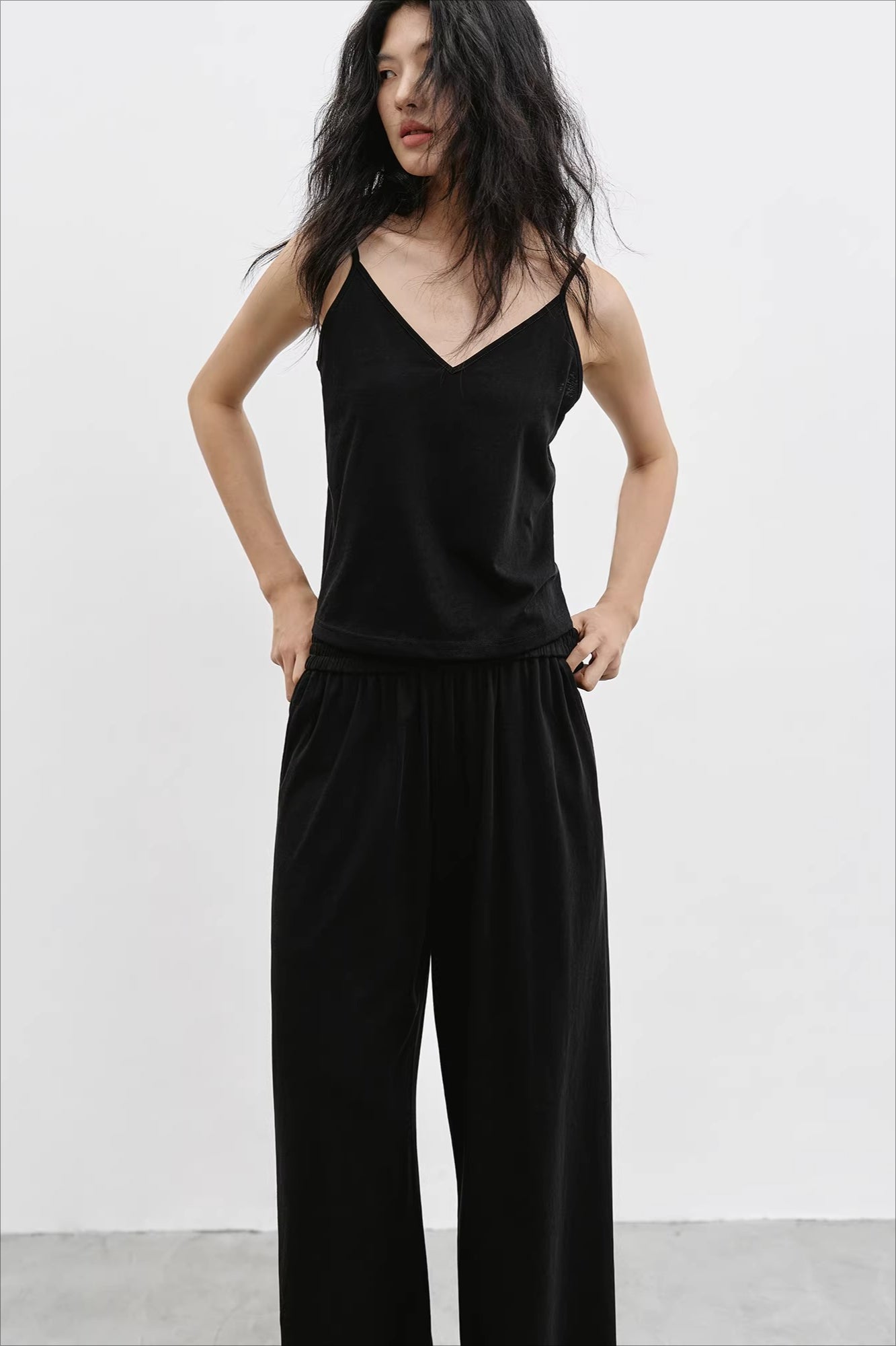 ロングカーディガン/キャミ/ワイドパンツ 2297