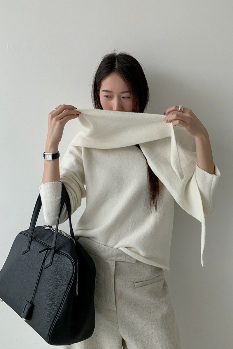 ストール付ラウンドネックカラーニット 2219