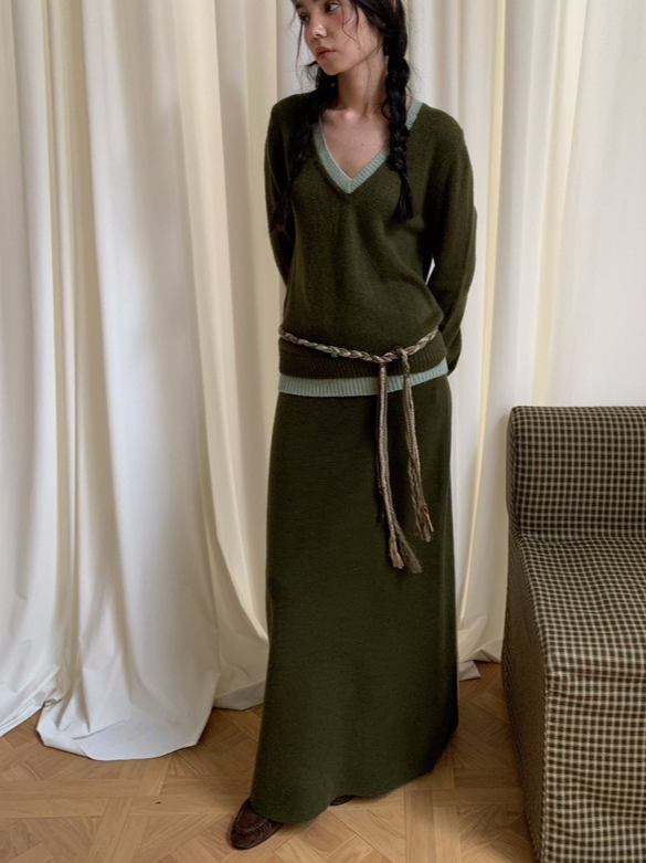 カラーブロックVネックニット 2213