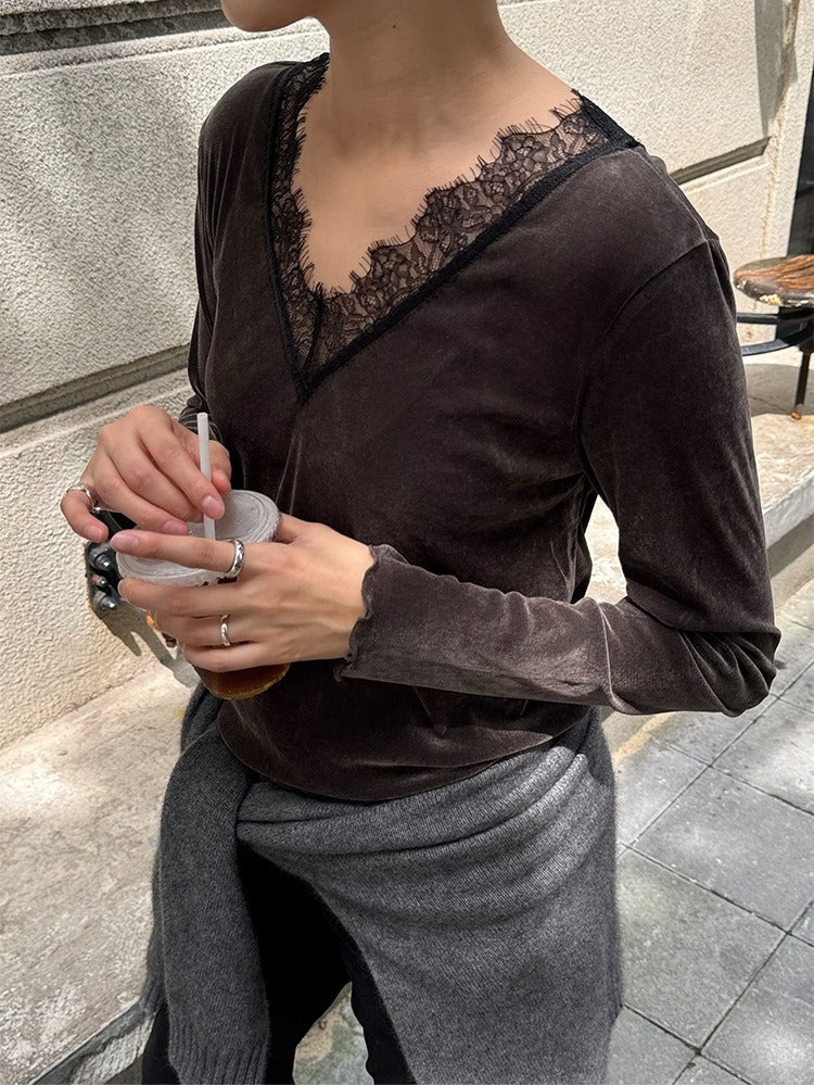 SHEER VELVET LACE V-TOP 2470