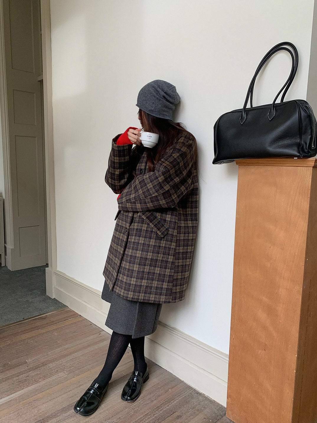 クラシカルチェックステンカラーコート 2236