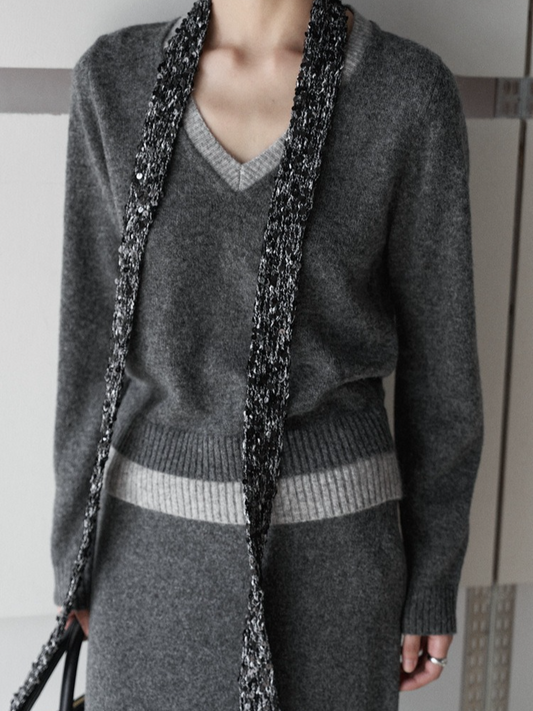 カラーブロックVネックニット 2213