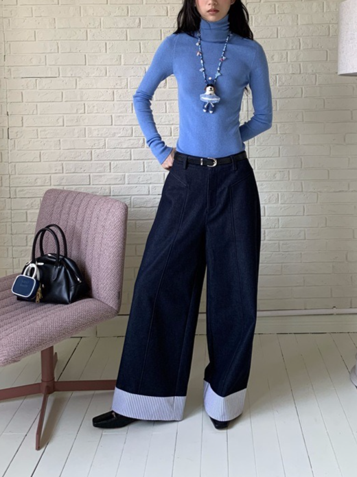 ヘムストライプワイドデニム 2214