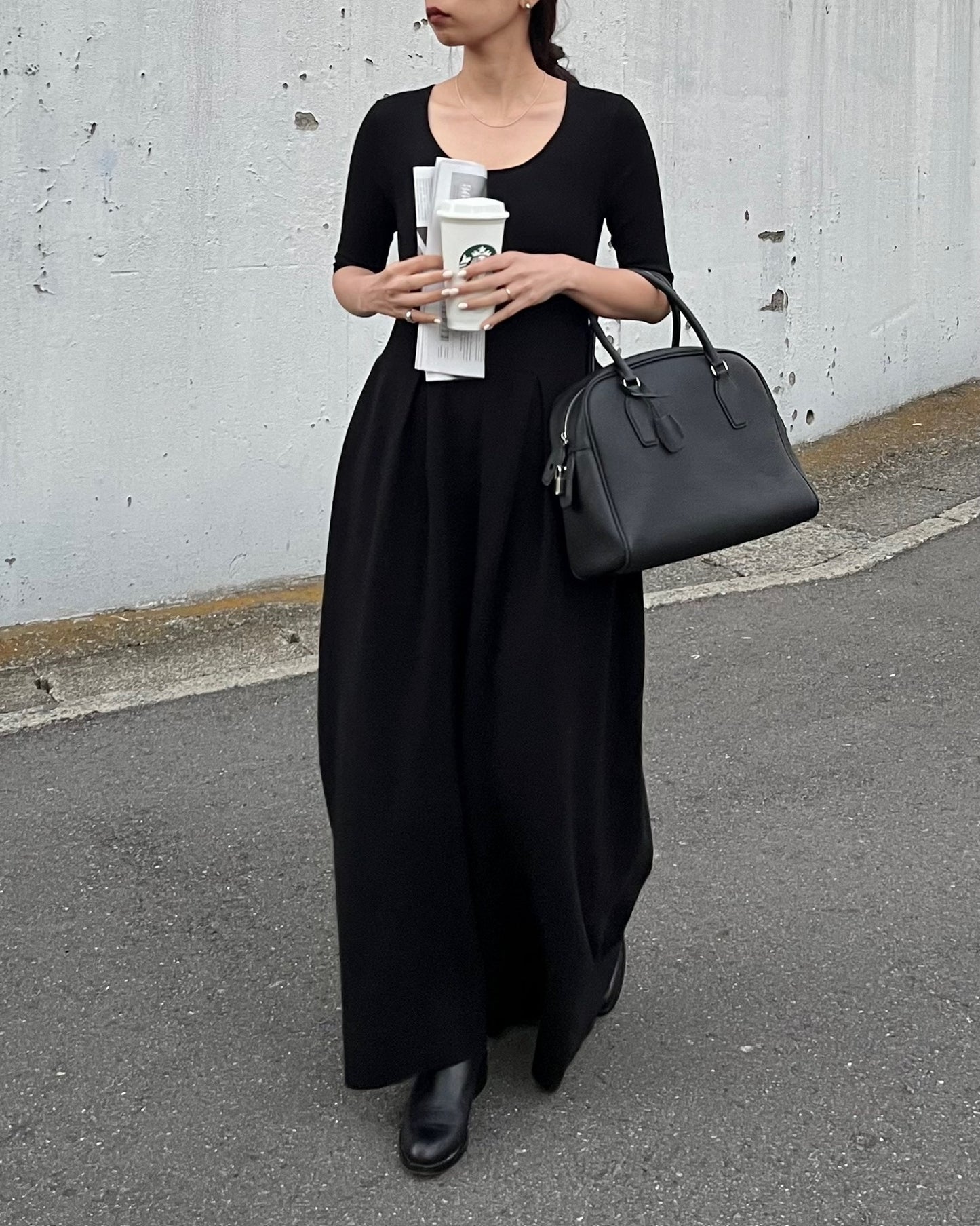 ハーフスリーブロングワンピース 0830