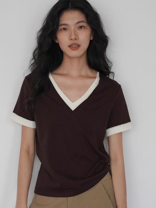 VネックバイカラーTシャツ 2095
