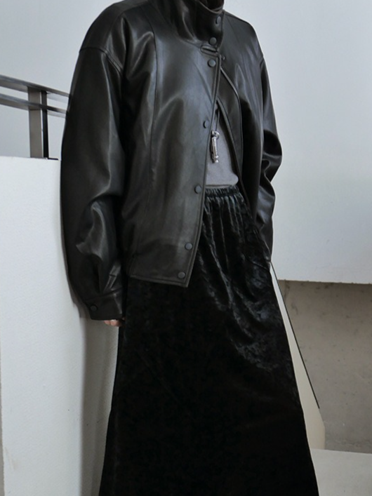 バイカラーフェイクレザーブルゾン 2194