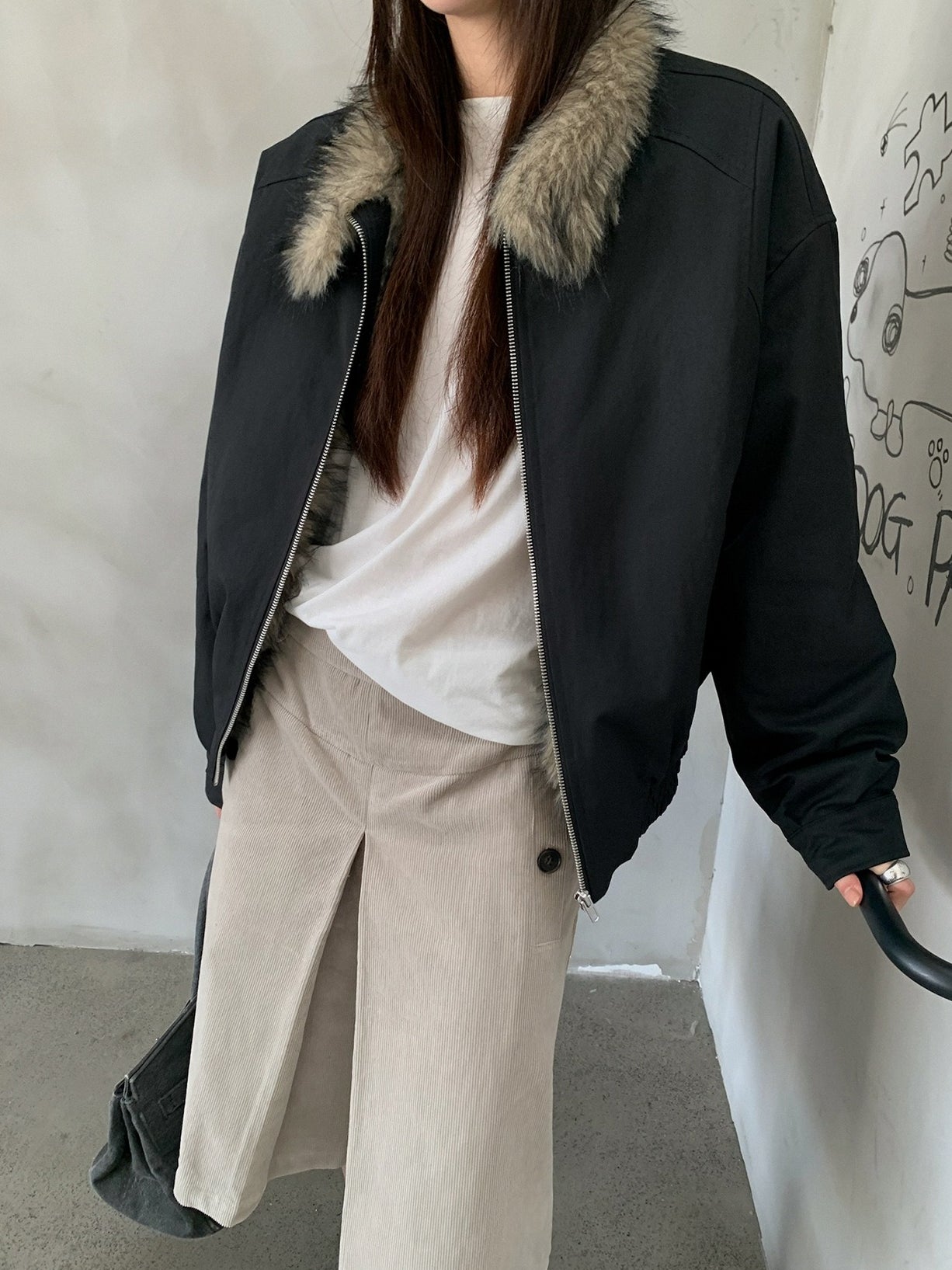 FUR COLLAR ZIP JACKET 2503