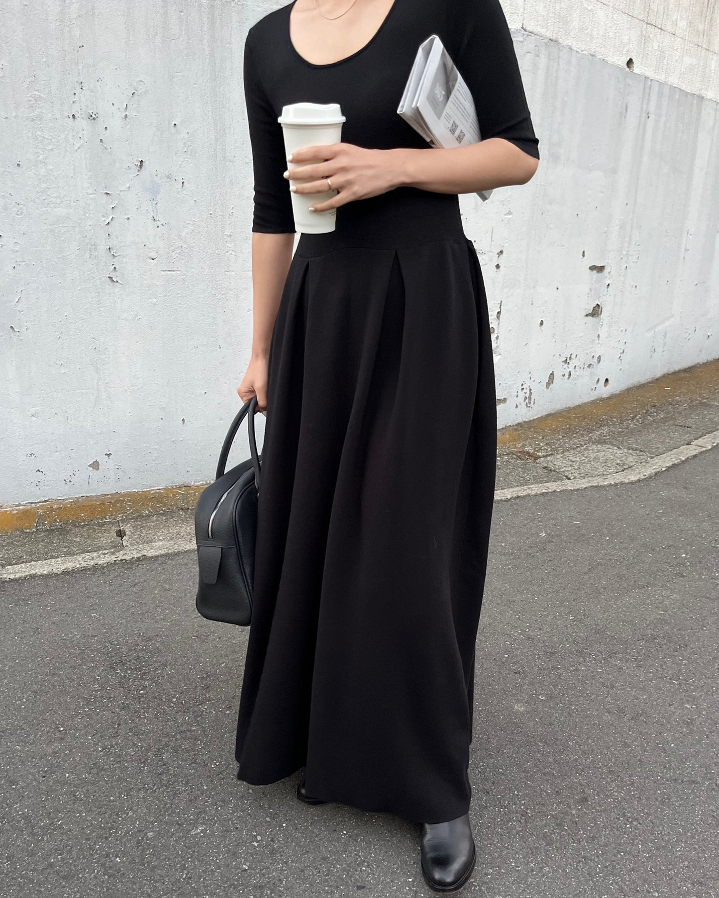 ハーフスリーブロングワンピース 0830