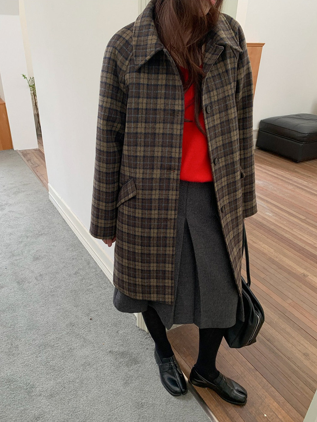 クラシカルチェックステンカラーコート 2236