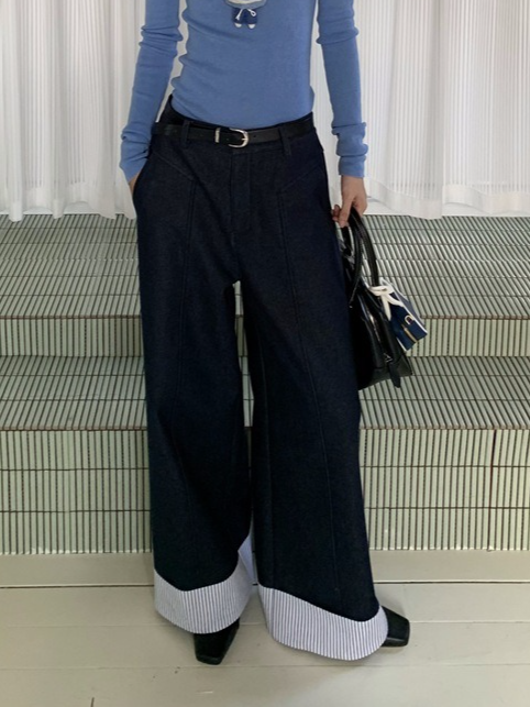 ヘムストライプワイドデニム 2214