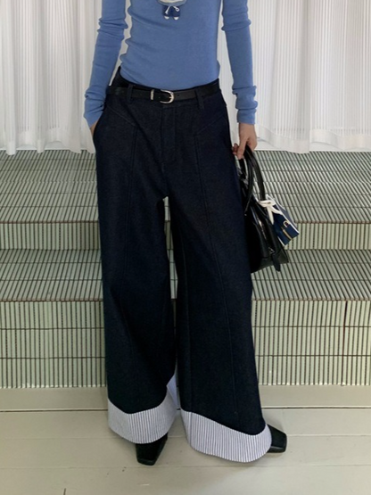 ヘムストライプワイドデニム 2214