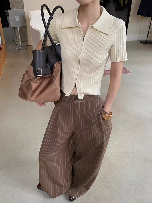 【再入荷】ジップリブショートニットトップス 2101