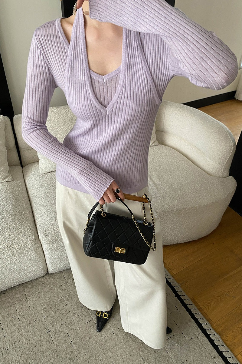 DE0018【ピッコーネ】レイヤードニット【38】ラインストーン ロールネック ホルターネックレイヤードニット 2261 – gypsophila