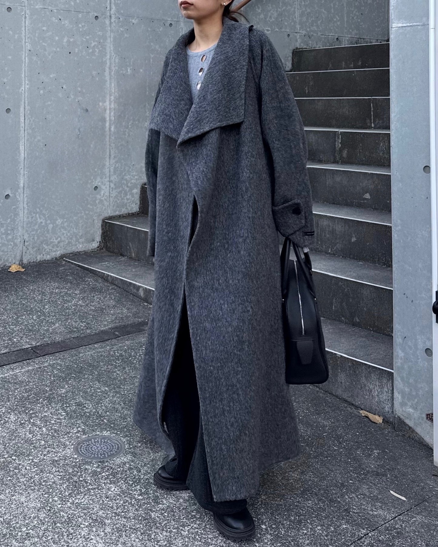 ウールスタンドカラーロングコート 2232