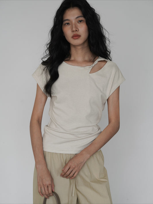ショルダーラウンドネックデザインTシャツ 2075