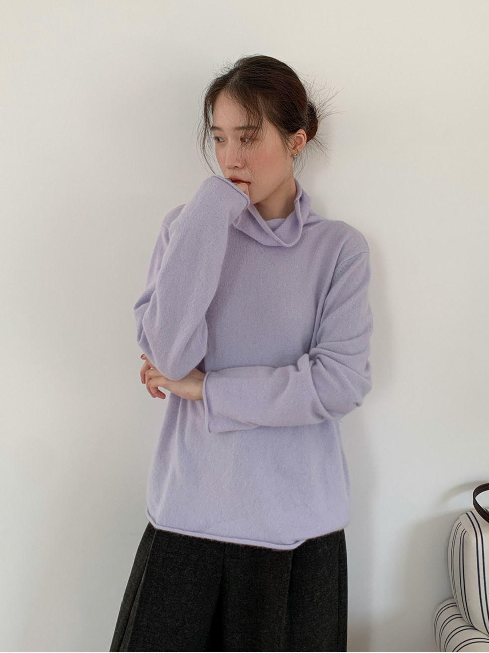 ルーズハイネックカラーニット 2200