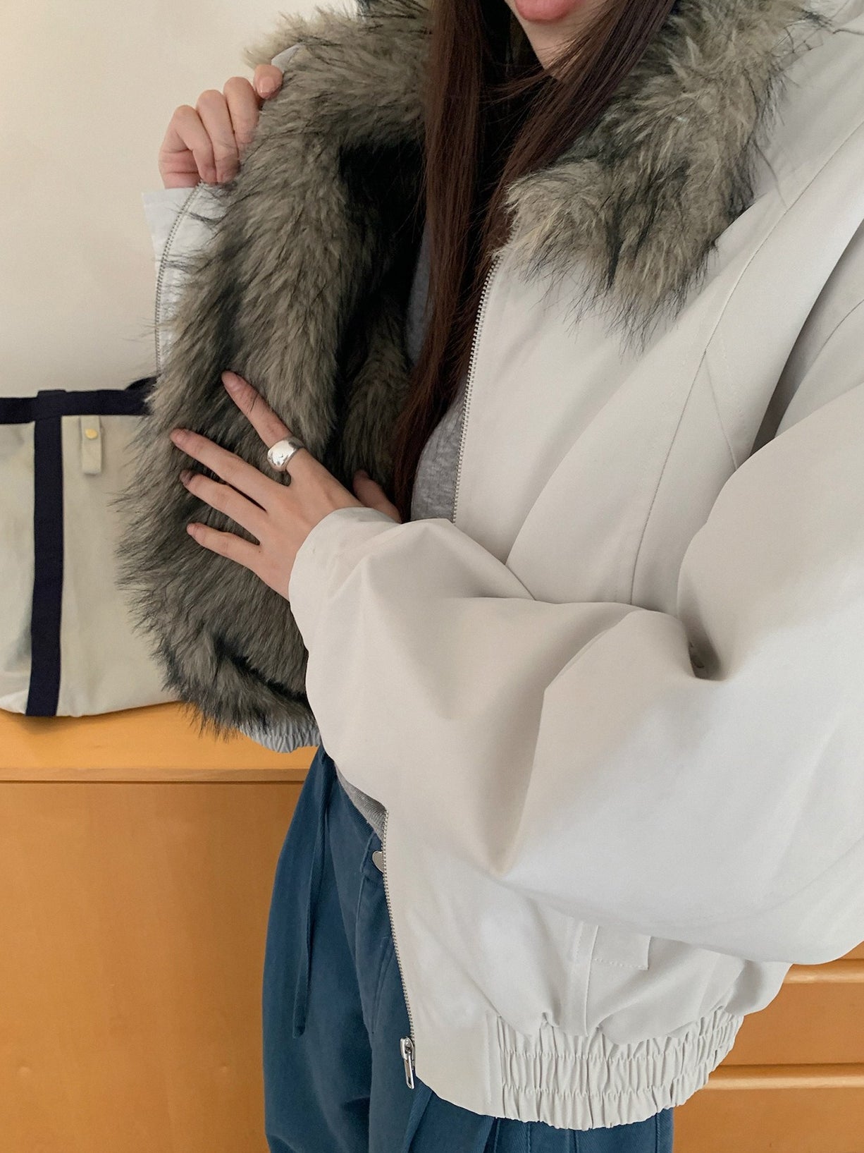 FUR COLLAR ZIP JACKET 2503