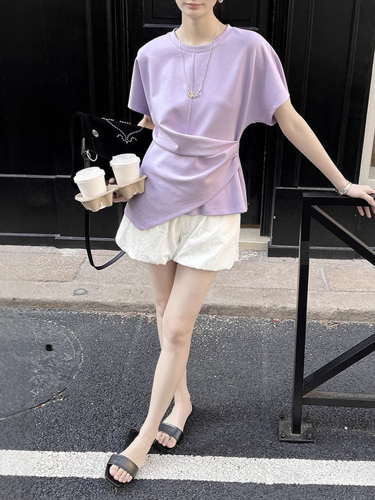 アシンメトリードレープラウンドネックTシャツ 1990