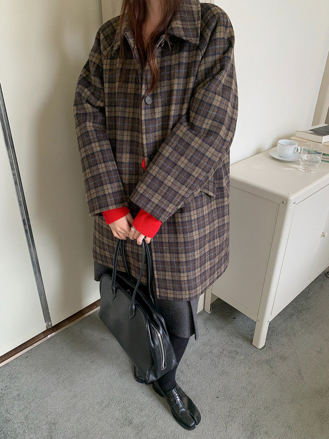 クラシカルチェックステンカラーコート 2236