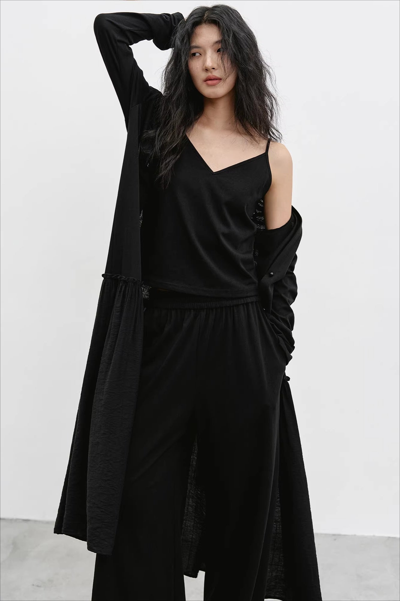 ロングカーディガン/キャミ/ワイドパンツ 2297