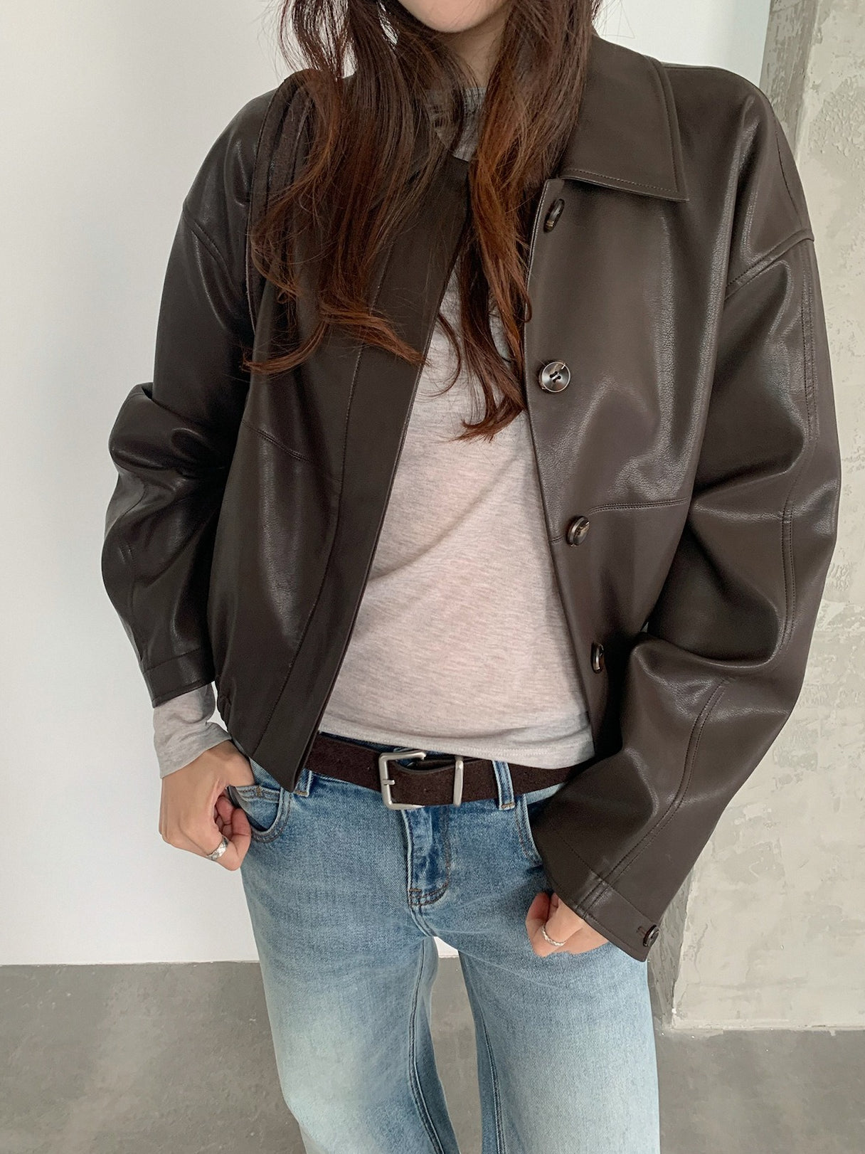 VEGAN LEATHER COCOON JACKET 2459