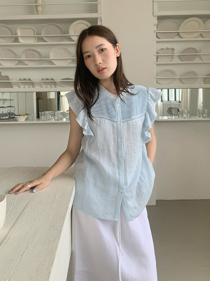 ピンタックフリルノースリーブブラウス 2019